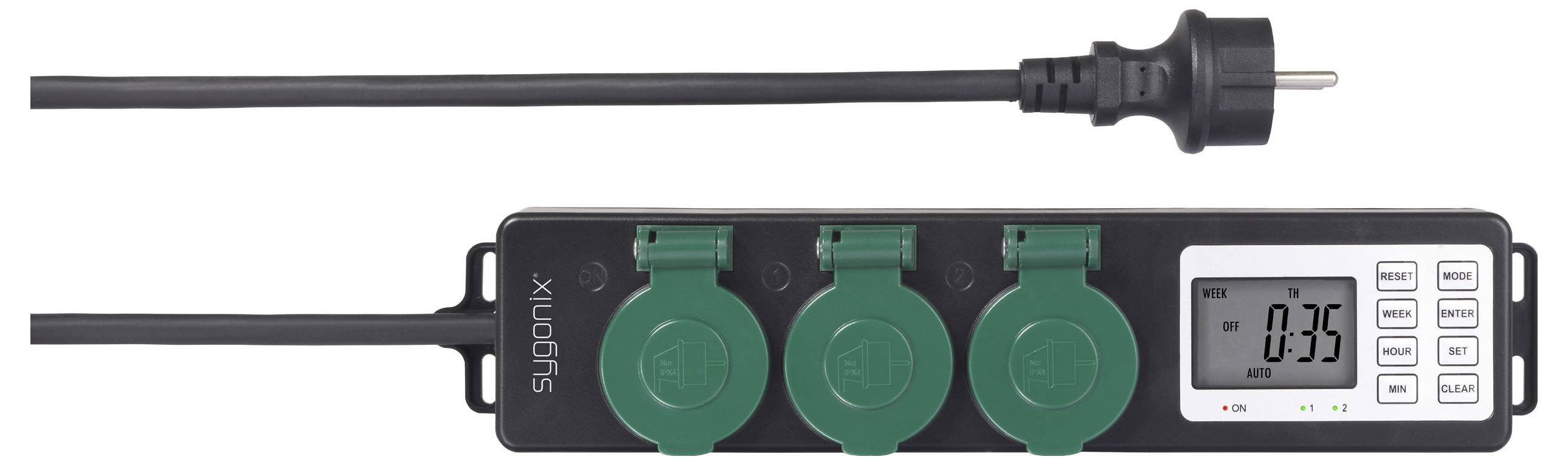 Sygonix SY-6786454 Weatherproof power strip (+ timer) 3x Black, Green PG connector 1 pc(s)-1