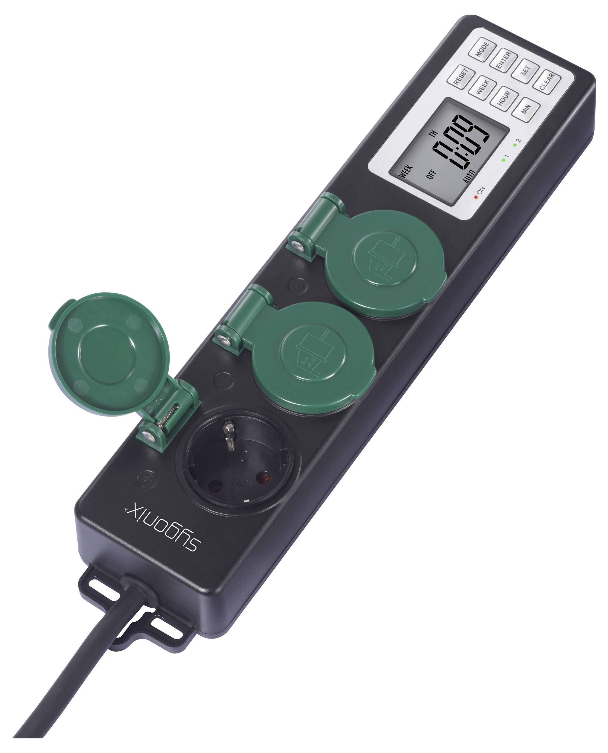 Sygonix SY-6786454 Weatherproof power strip (+ timer) 3x Black, Green PG connector 1 pc(s)-3