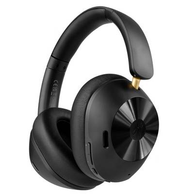 Black over-ear headphones with noise-isolating ear cushions and a stylish design, perfect for music enjoyment and calls.