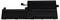 Black laptop battery with multiple cells and connection cable at the top left, rectangular shape.