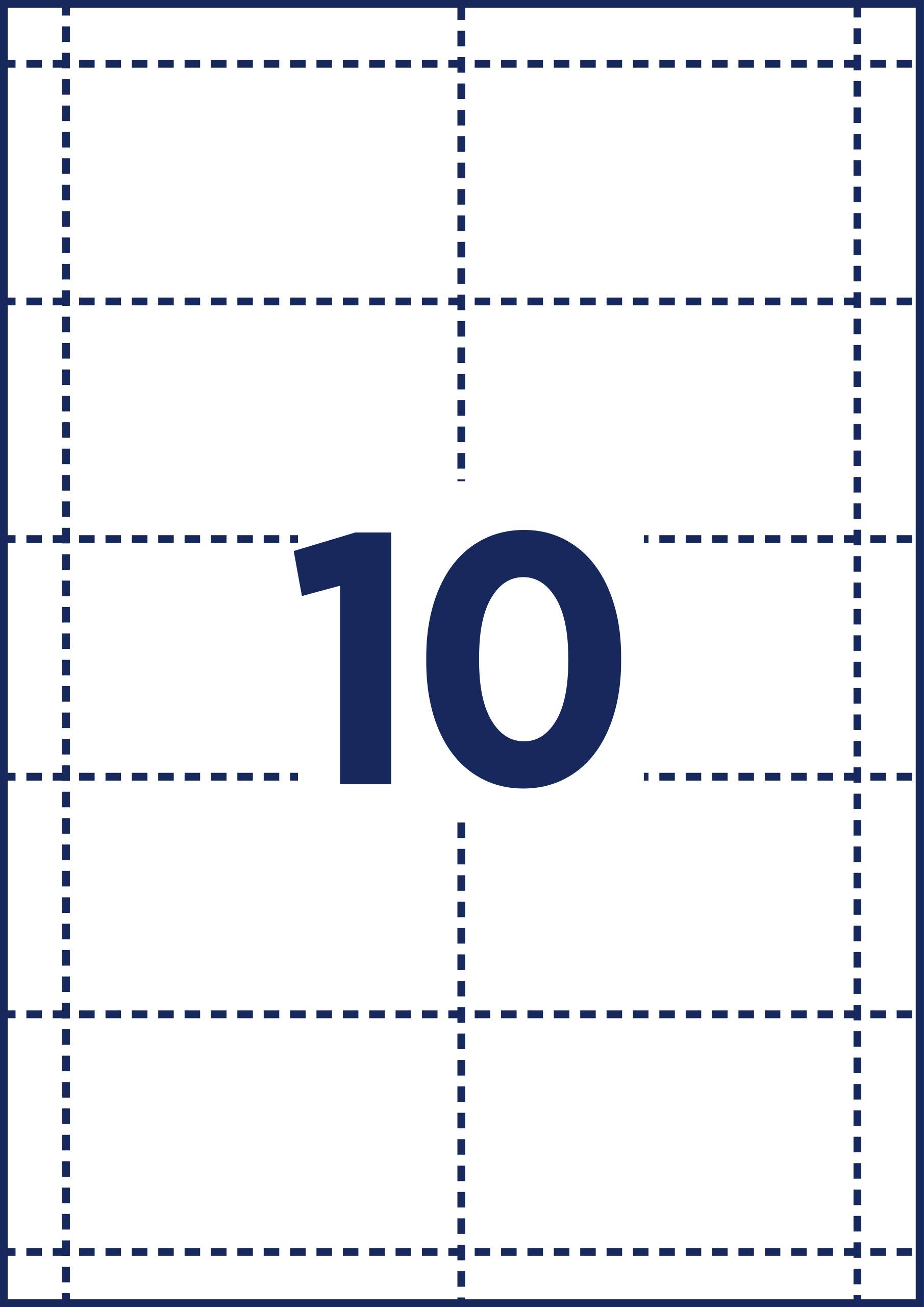 '10' is centred on a card with a dashed grid network in the background.
