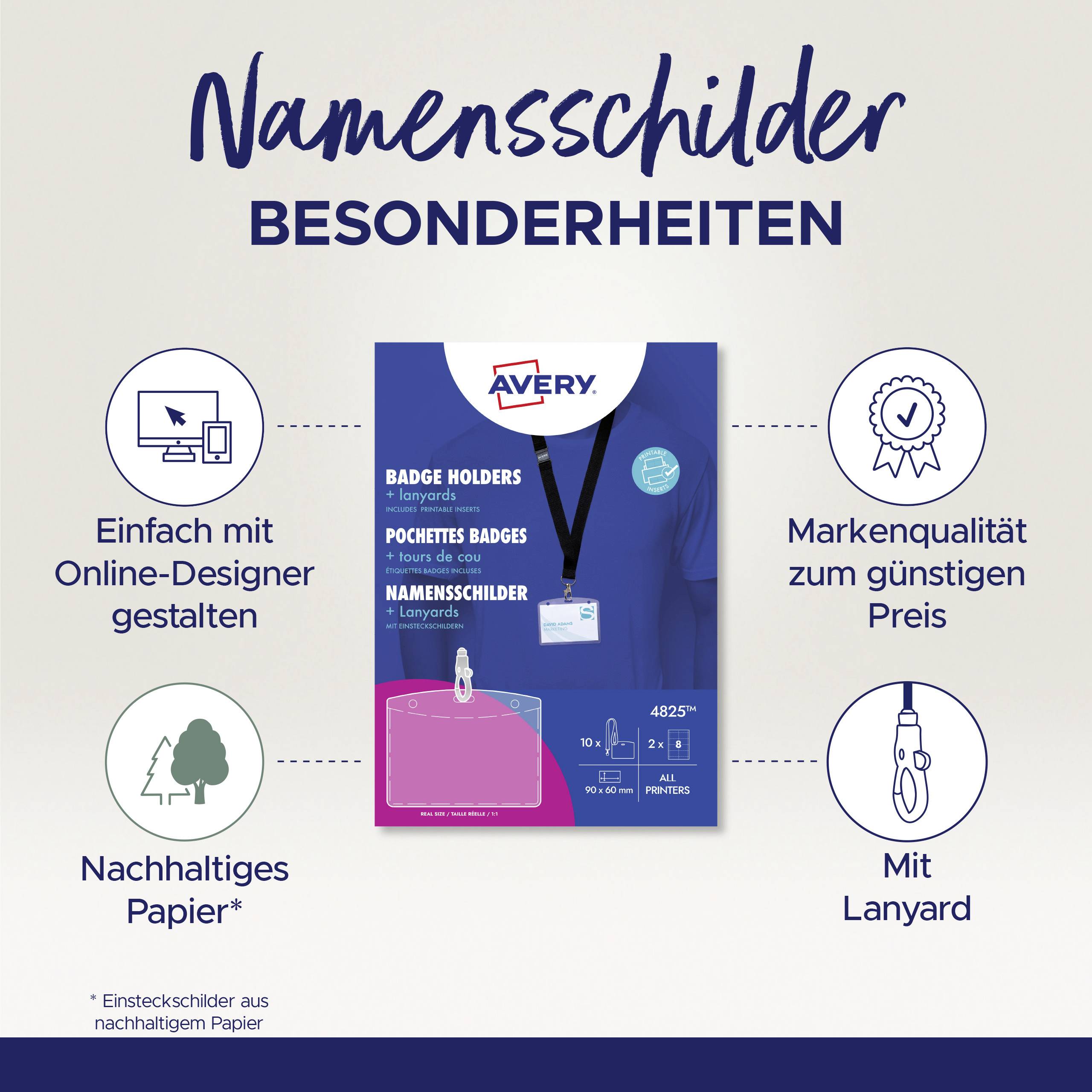 Avery-Zweckform 4825 Name badge (W x H) 90 mm x 60 mm 10 pc(s)-5
