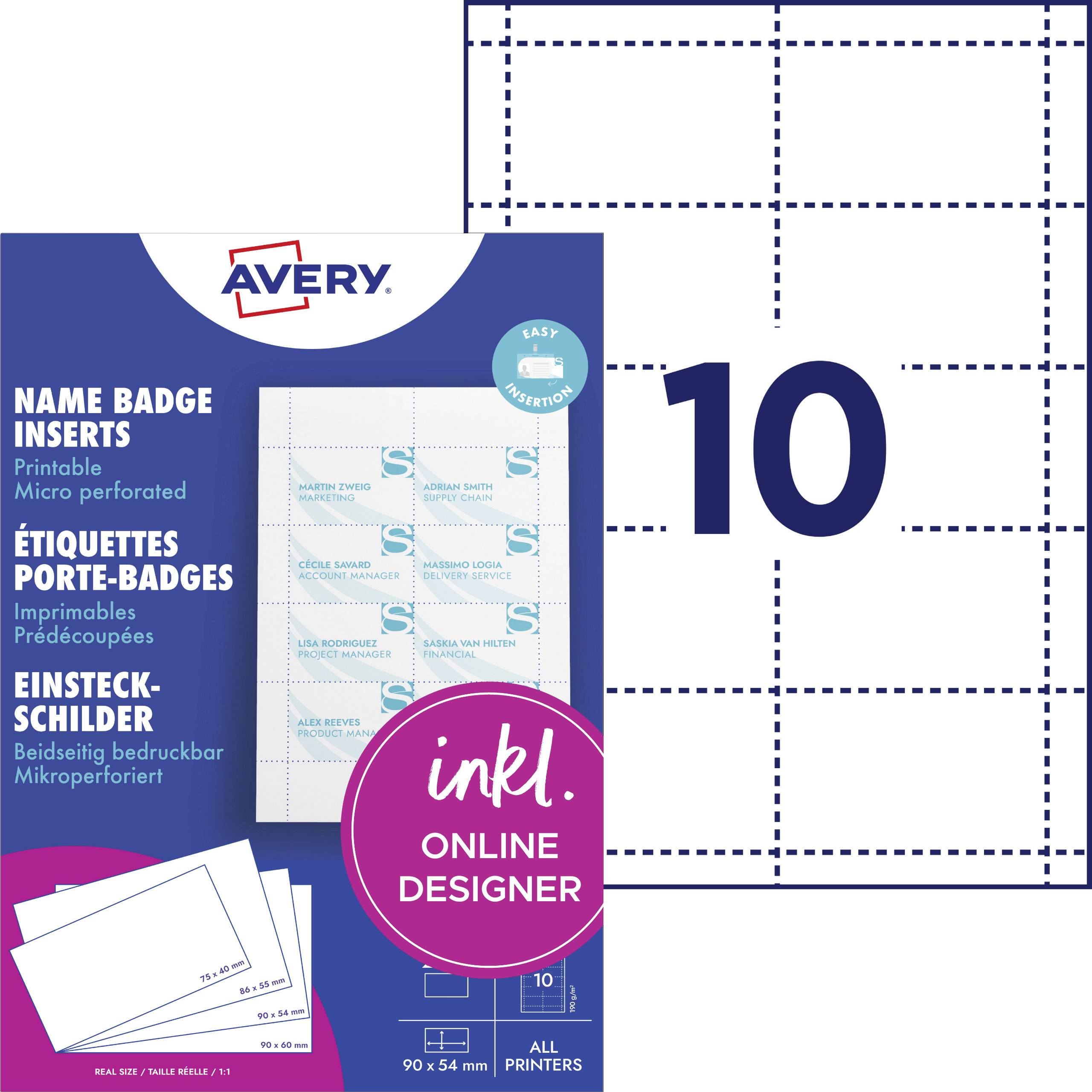 Avery-Zweckform L4727-20 Name badge insert 90 mm x 54 mm White