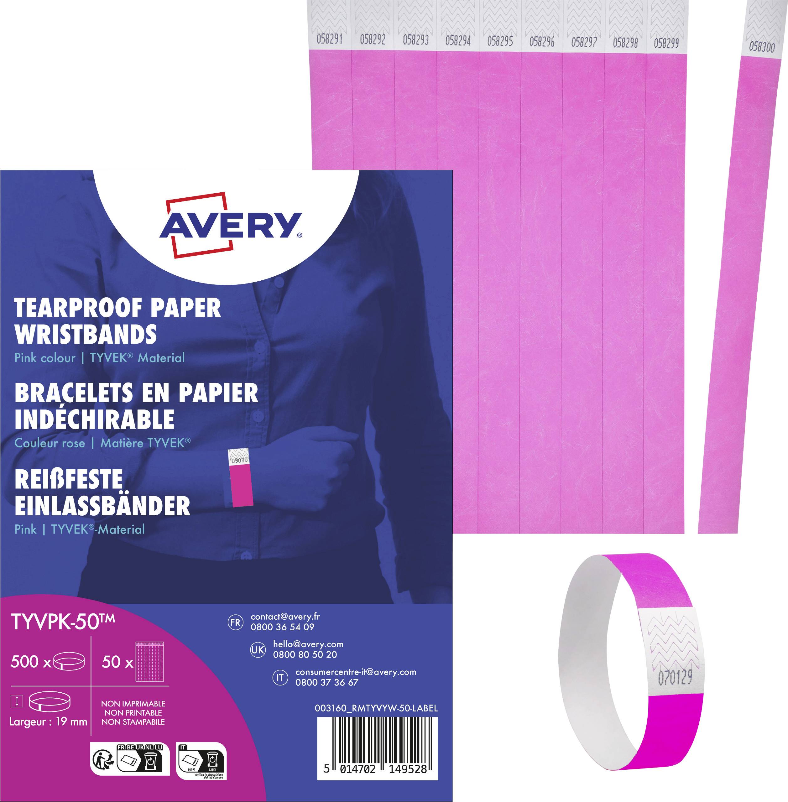 Avery-Zweckform TYVPK-50 Wristband (L x W) 256 mm x 19 mm Tape 500 pc(s)