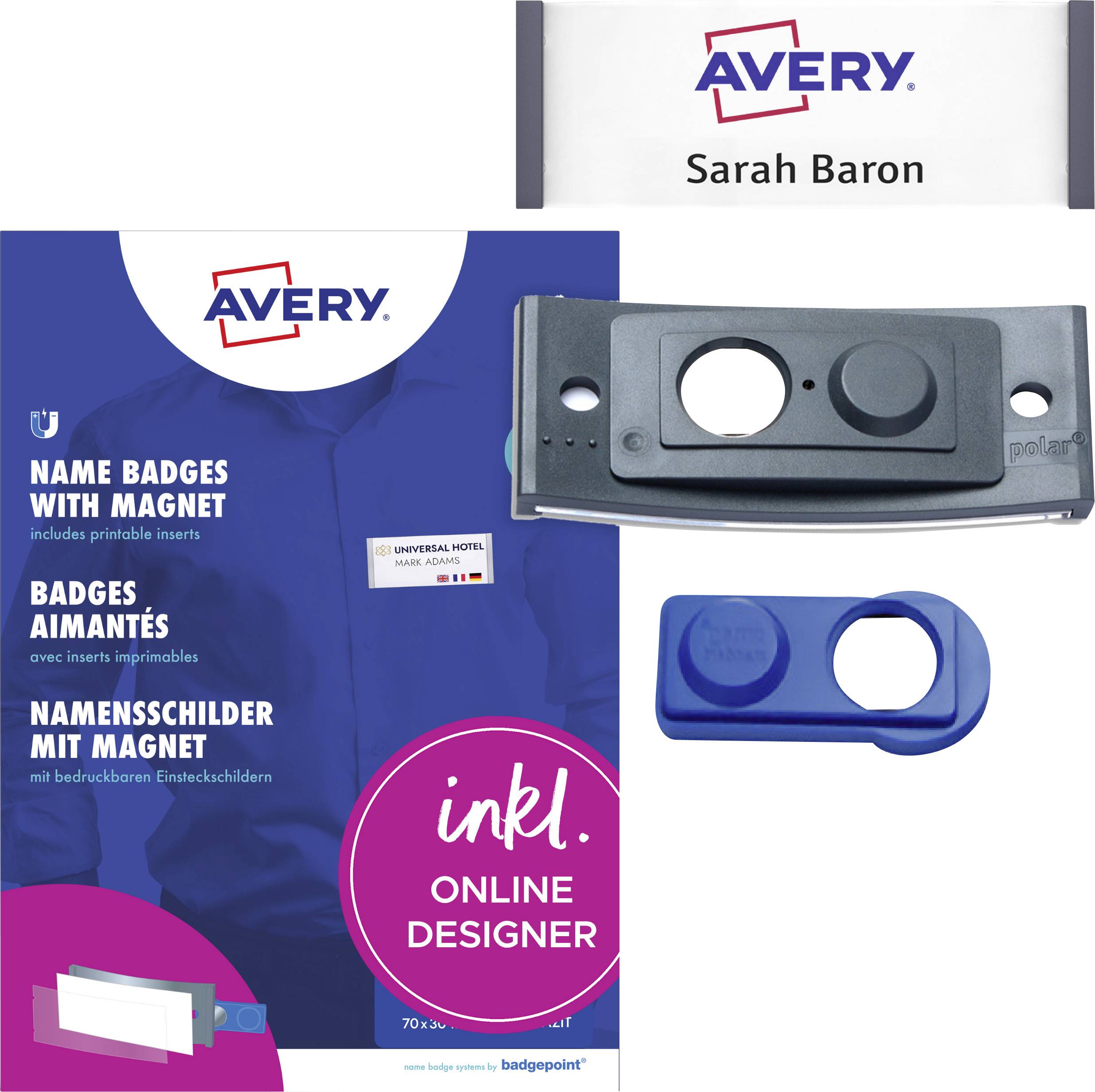 Avery-Zweckform POL30MA02-20DR Name badge (W x H) 70 mm x 30 mm 20 pc(s)