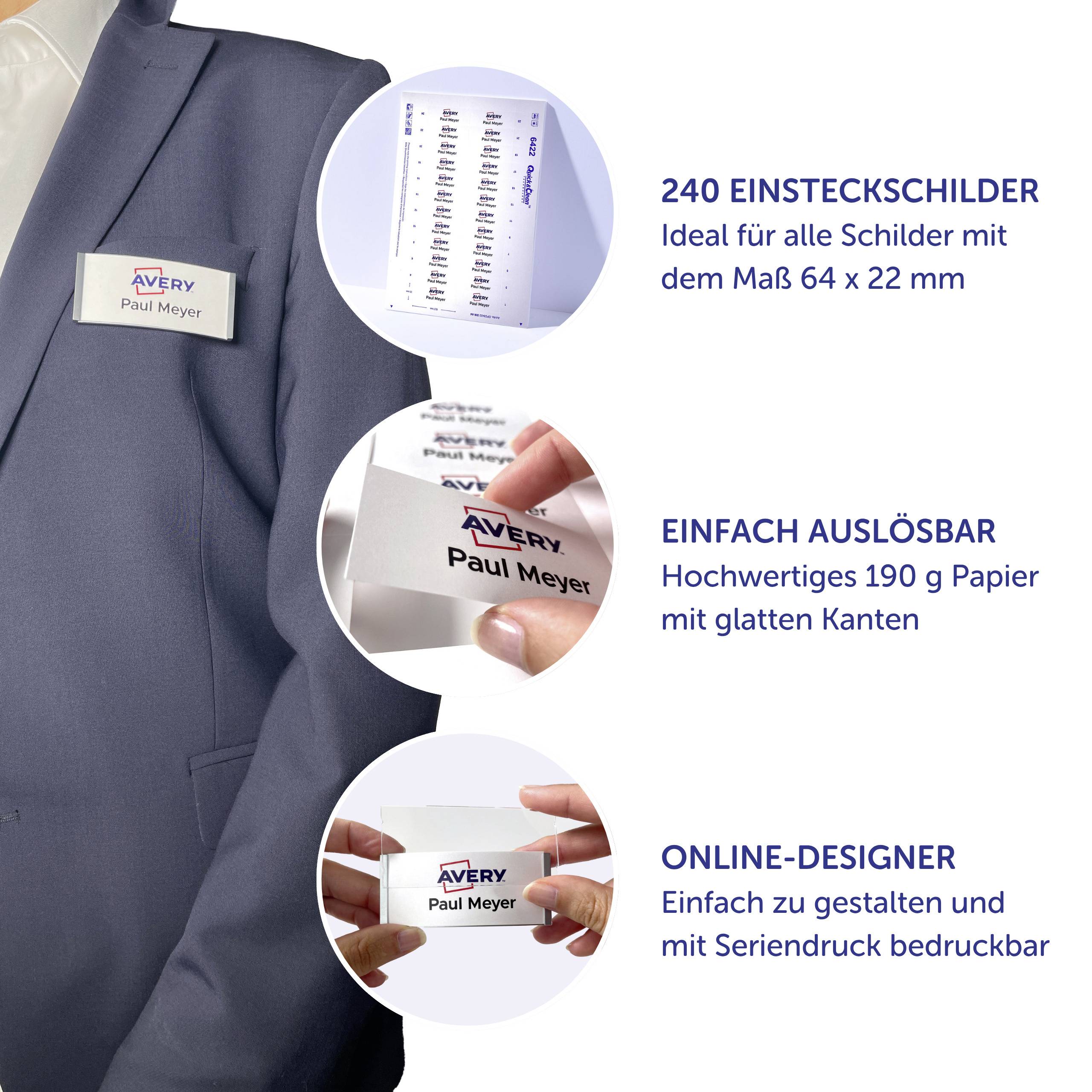 Avery-Zweckform DPC6422A-10 Name badge insert 64 mm x 22 mm White-3