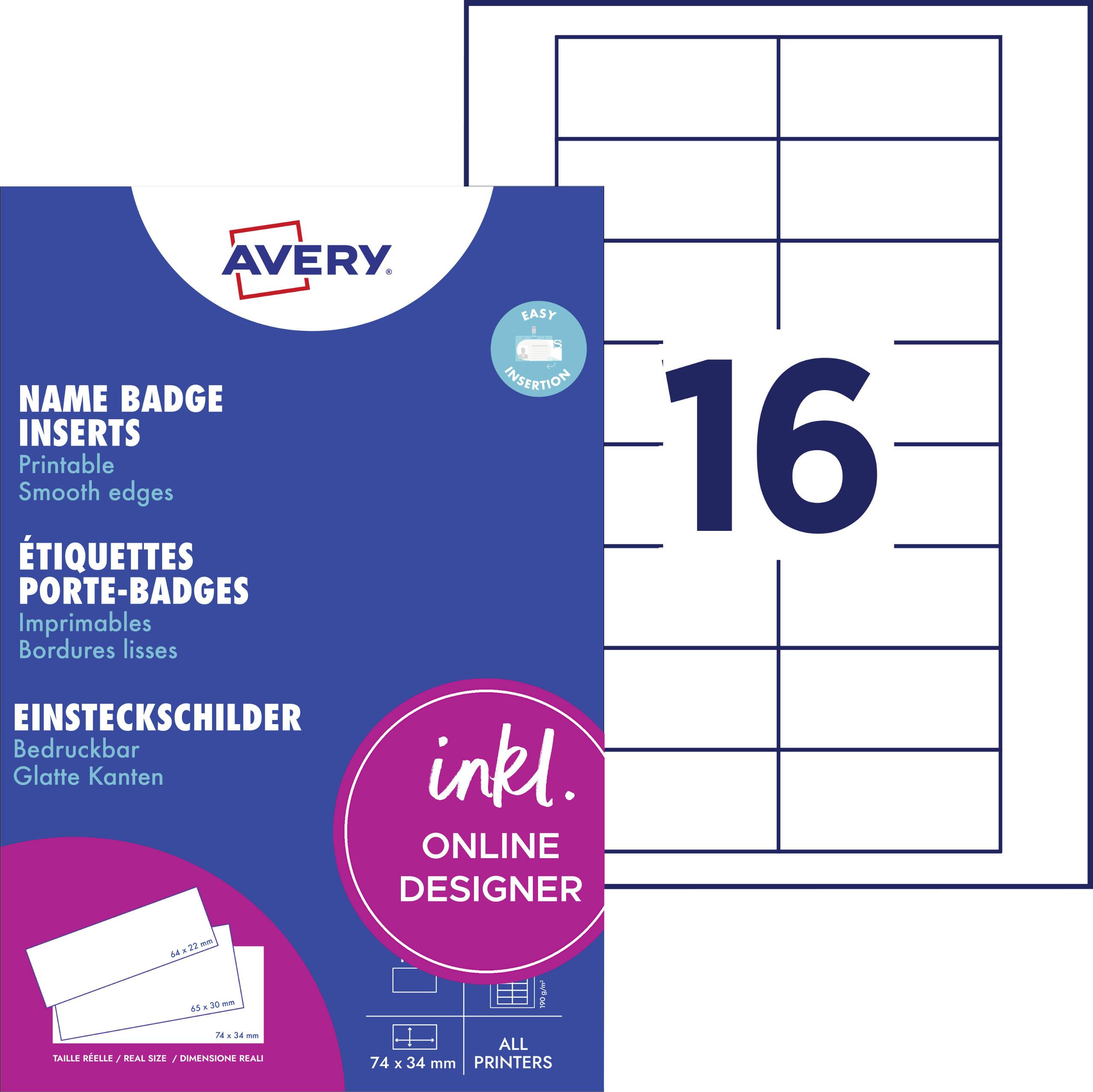 Avery-Zweckform DPC7434A-10 Name badge insert 74 mm x 34 mm White