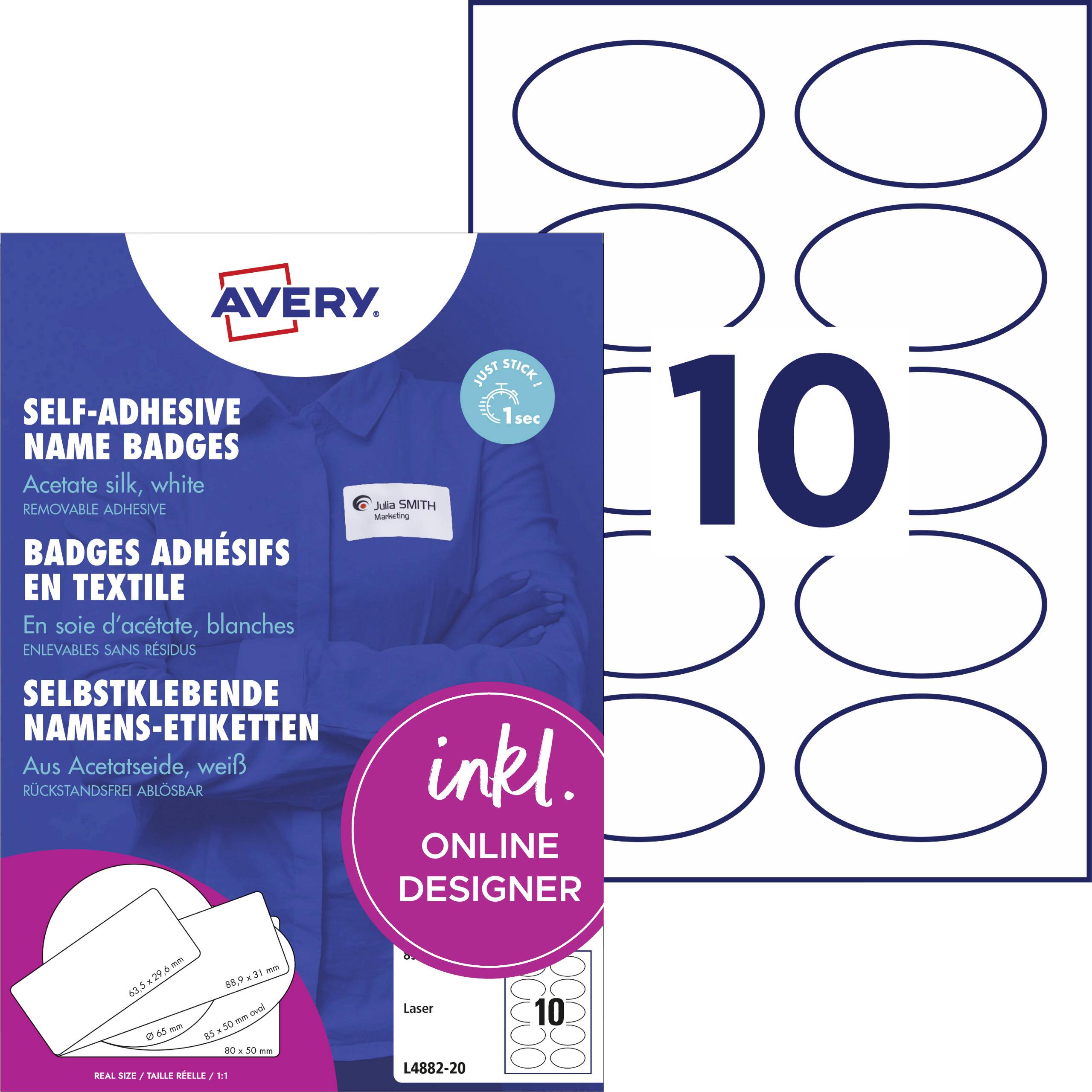 Avery-Zweckform L4882-20 Name badge Kennzeichnungsetiketten (W x H) 85 mm x 50 mm 200 pc(s)