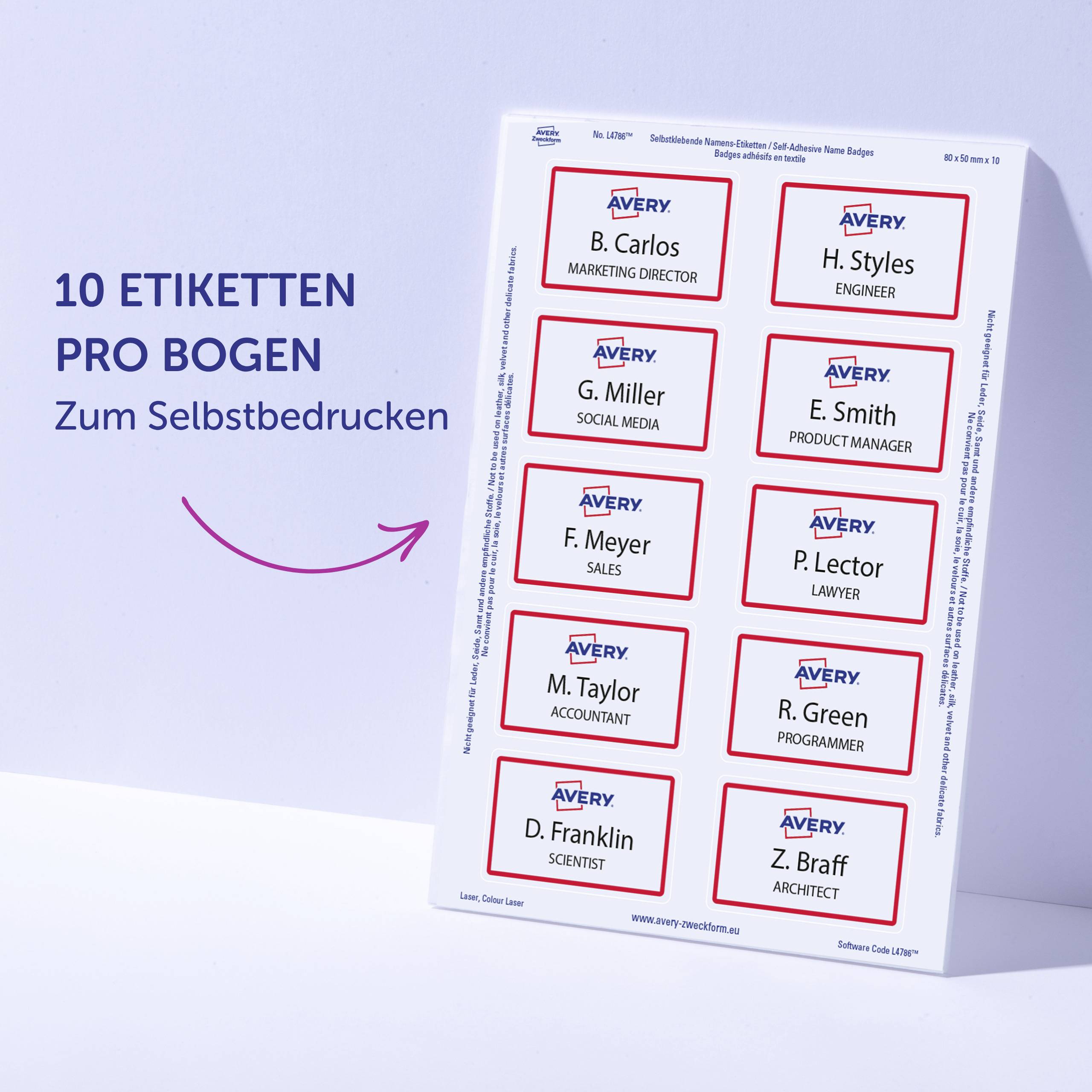 Avery-Zweckform L4786-20 Name badge Kennzeichnungsetiketten (W x H) 85 mm x 50 mm 200 pc(s)-10