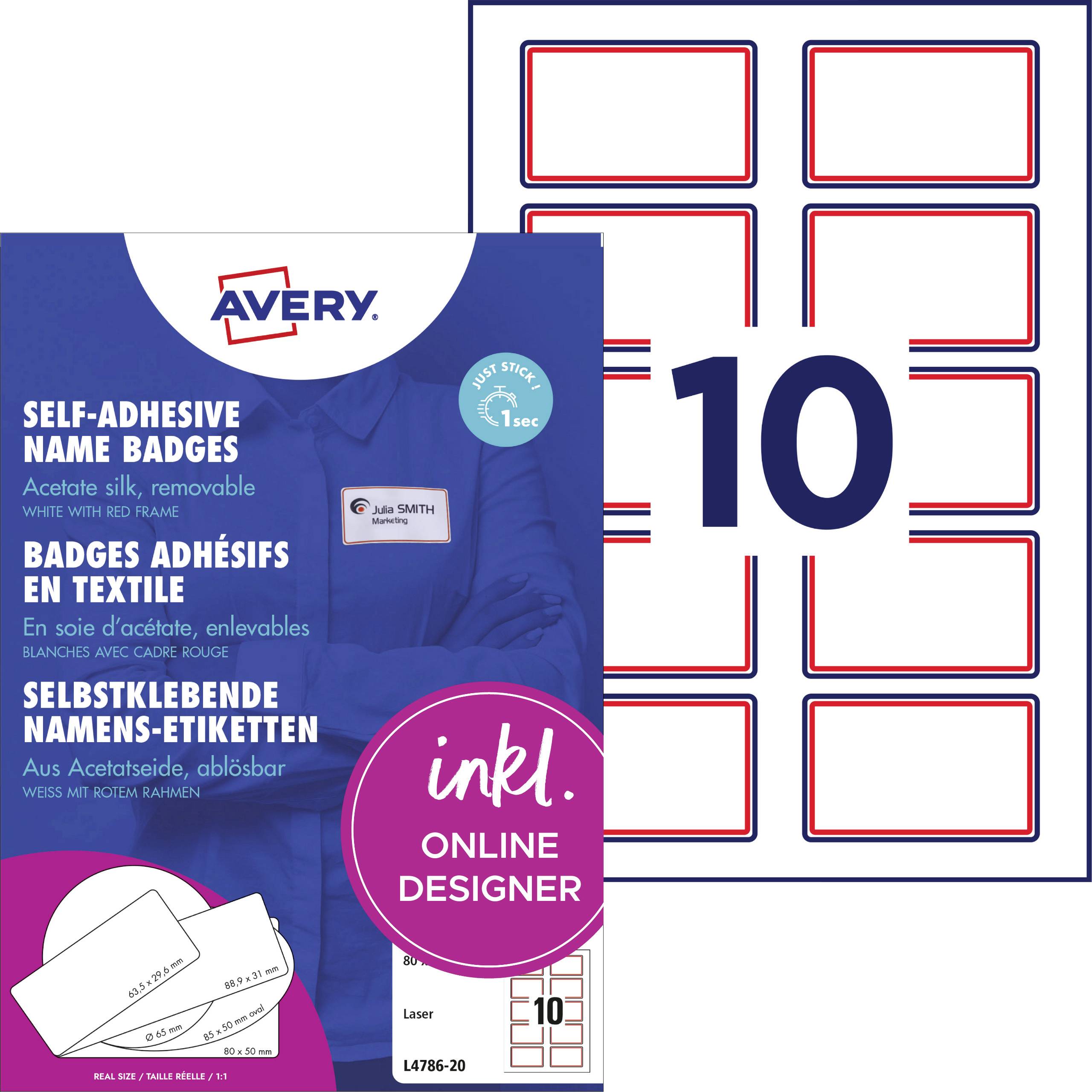 Avery-Zweckform L4786-20 Name badge Kennzeichnungsetiketten (W x H) 85 mm x 50 mm 200 pc(s)