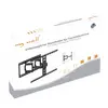 'Fully Articulating Wall Mount for Flat Screen Displays' on packaging. Shows product image, dimensions and pictograms for movement functions.