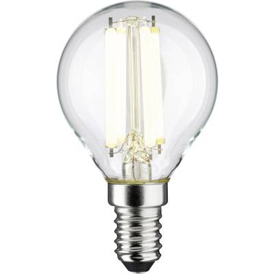 Energy-saving light bulb with visible filament, E14 base.