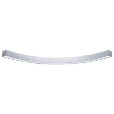 A silver, curved ribbon with a simple design; potentially a decorative element or part of a larger object.