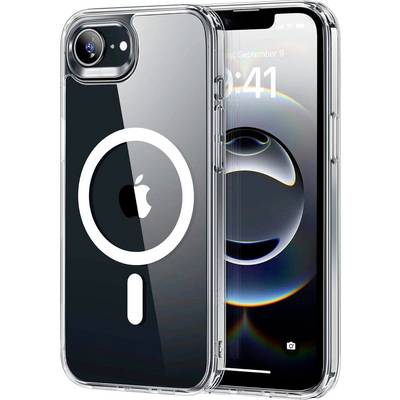 A smartphone with a transparent case revealing the Apple logo and a circular pattern. The screen displays the time 9:41.