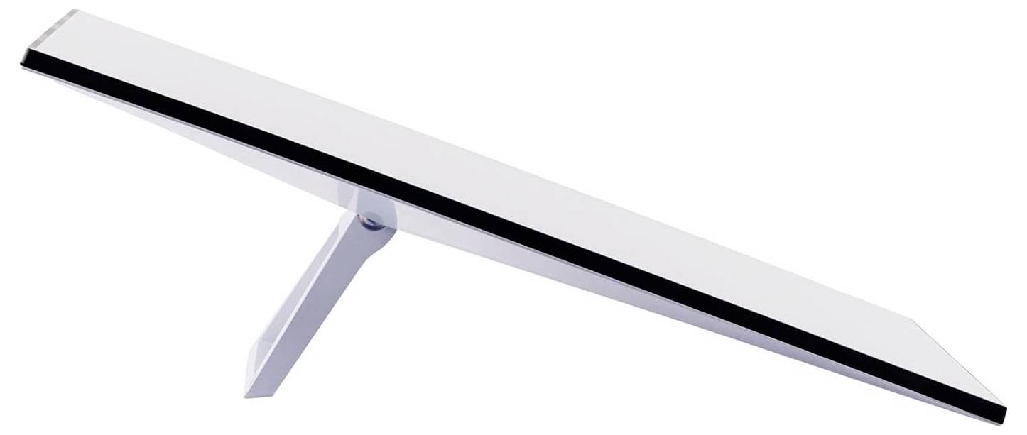 Satellite dish in a modern, angled design, with a thin black line along the edge, set against a white background.