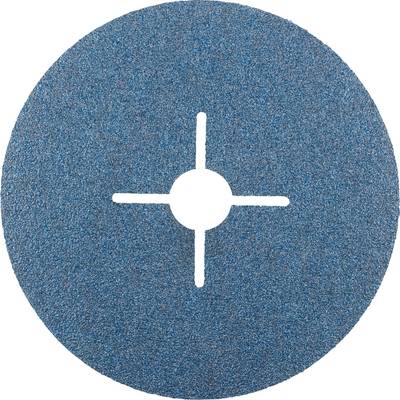 Blue abrasive disc with a cross-shaped opening in the centre, suitable for surface treatment and material removal.