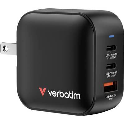 Black Verbatim charger with two USB-C and one USB-A ports, displaying PD 3.0 and 30W specifications on the side.