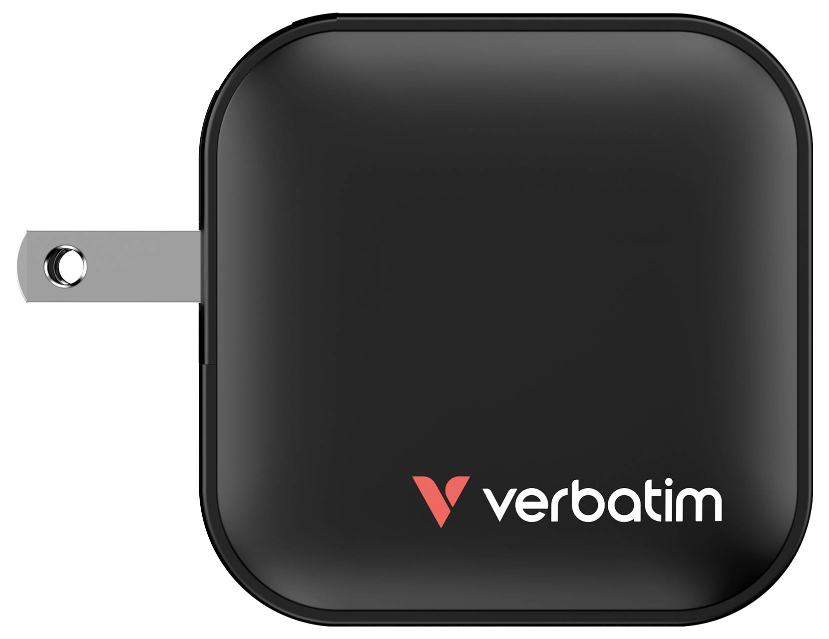 Black Verbatim charger with a foldable plug, shown against a black background.