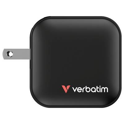Black Verbatim charger with a foldable plug, shown against a black background.