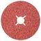 Red grinding wheel with coarse texture and central recess for mounting on tools. Suitable for metalworking.