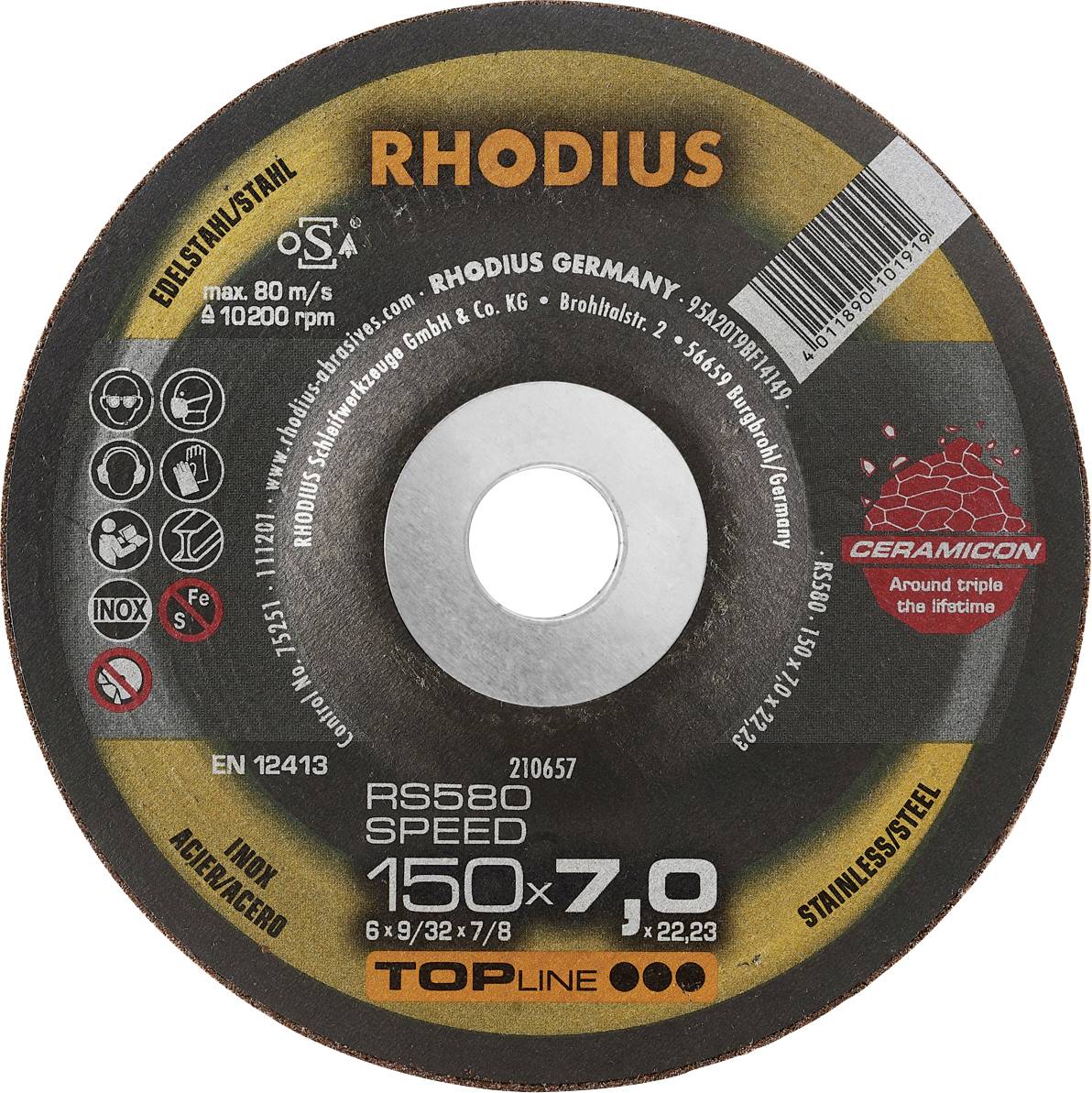 Rhodius 210657 Grinding disc Diameter 150 mm Bore diameter 22.23 mm Stainless steel, Steel, Die-cast 1 pc(s)