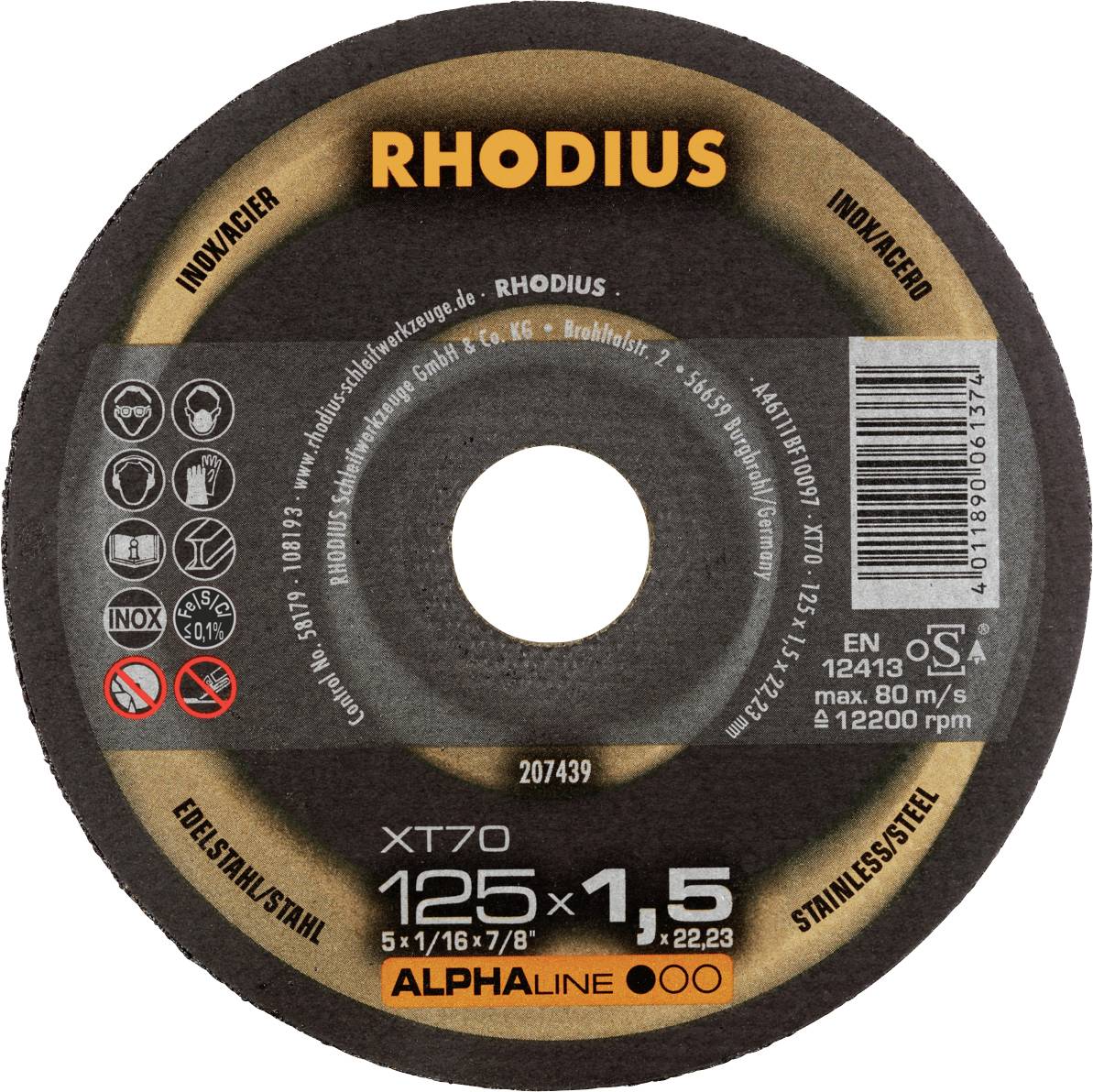 Rhodius 207439 Cutting disc (straight) 125 mm 1 pc(s) Stainless steel, Steel