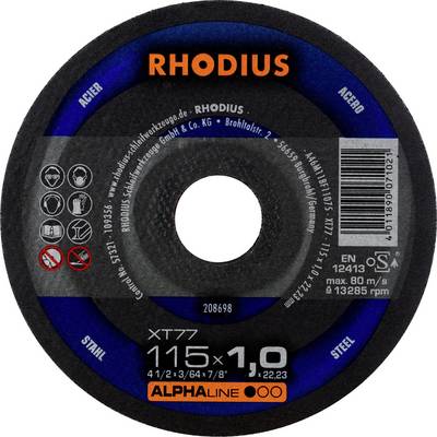 Rhodius grinding disc, model XT77, diameter 115mm, suitable for steel, maximum speed 80 m/s.