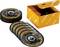 An open orange box with the label 'RHODIUS' contains several grinding discs marked '125 x 0.8'.