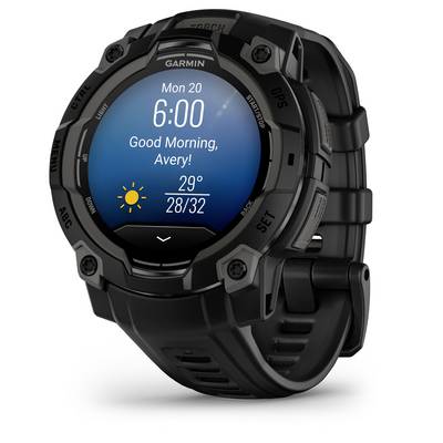 A black digital clock shows 6:00, date and weather forecast of 29°C at sunrise.