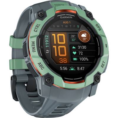 The smartwatch displays the date, time, weather, heart rate, steps, floors, battery and other fitness data on a digital display.