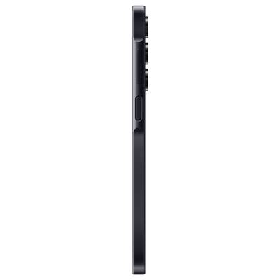 Side view of a black smartphone with two camera lenses and a rectangular shutter button.