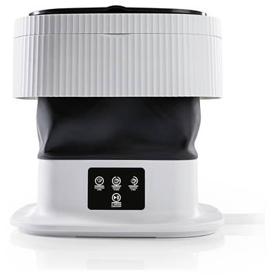 Automated shoe polisher with a round, ribbed casing and control panel on the front. Suitable for cleaning shoes.