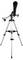 A black telescope mounted on a silver tripod. The telescope is suitable for astronomical observations and displays various control elements.