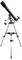 A black astronomical telescope on a silver tripod, set up for stargazing.