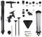 A telescope set shows a dismantled telescope with tripod, lenses and tools. Perfect for amateur astronomers to assemble.