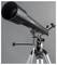 A black, professional telescope mounted on a tripod, positioned against a grey background.