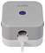 A grey electrical device with a blue button and cable connection at the bottom.