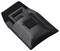 Black leather pouch with Velcro flap, holding a small square magnifying device, partially visible at the pouch's opening.