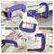 Collage showing blue C-clamps in various uses: holding wood pieces together for drilling, securing material to workbench, and fastening during cutting.