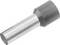 A silver crimp connector with grey plastic insulation, used for reliable connection of wire cables in electrical applications.