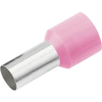 A pink insulated cable lug with a metal sleeve, for connecting electrical cables, on a white background.