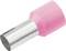 A pink insulated cable lug with a metal sleeve, for connecting electrical cables, on a white background.