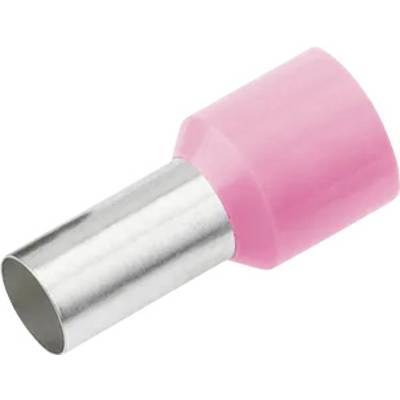 A pink cable connector with a silver metal tube for electrical connections.