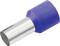 An isolated cable lug with a blue plastic sleeve and a metallic tube for crimping cables.