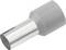 Grey cable end ferrule connector with metallic sleeve for cable fastening. Suitable for electrical installations.