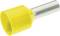 A yellow cable lug with a cylindrical metal sleeve, used for securely connecting electrical cables.