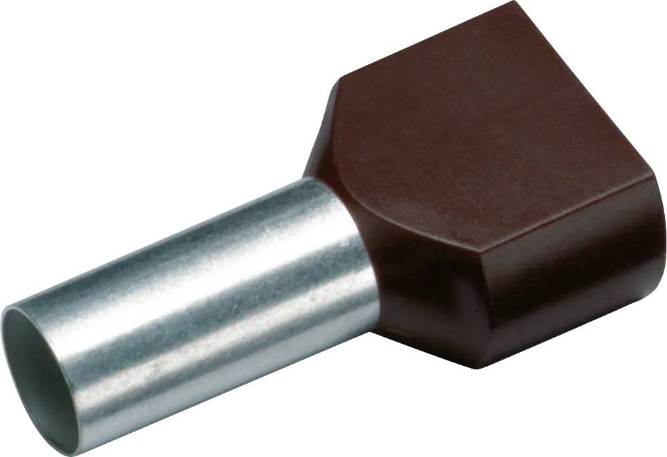 A cable lug with a red plastic housing and metallic connection cylinder, used for connecting electrical cables.