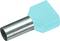 Blue cable end ferrules with metal tube, for protection and connection of electrical cables.