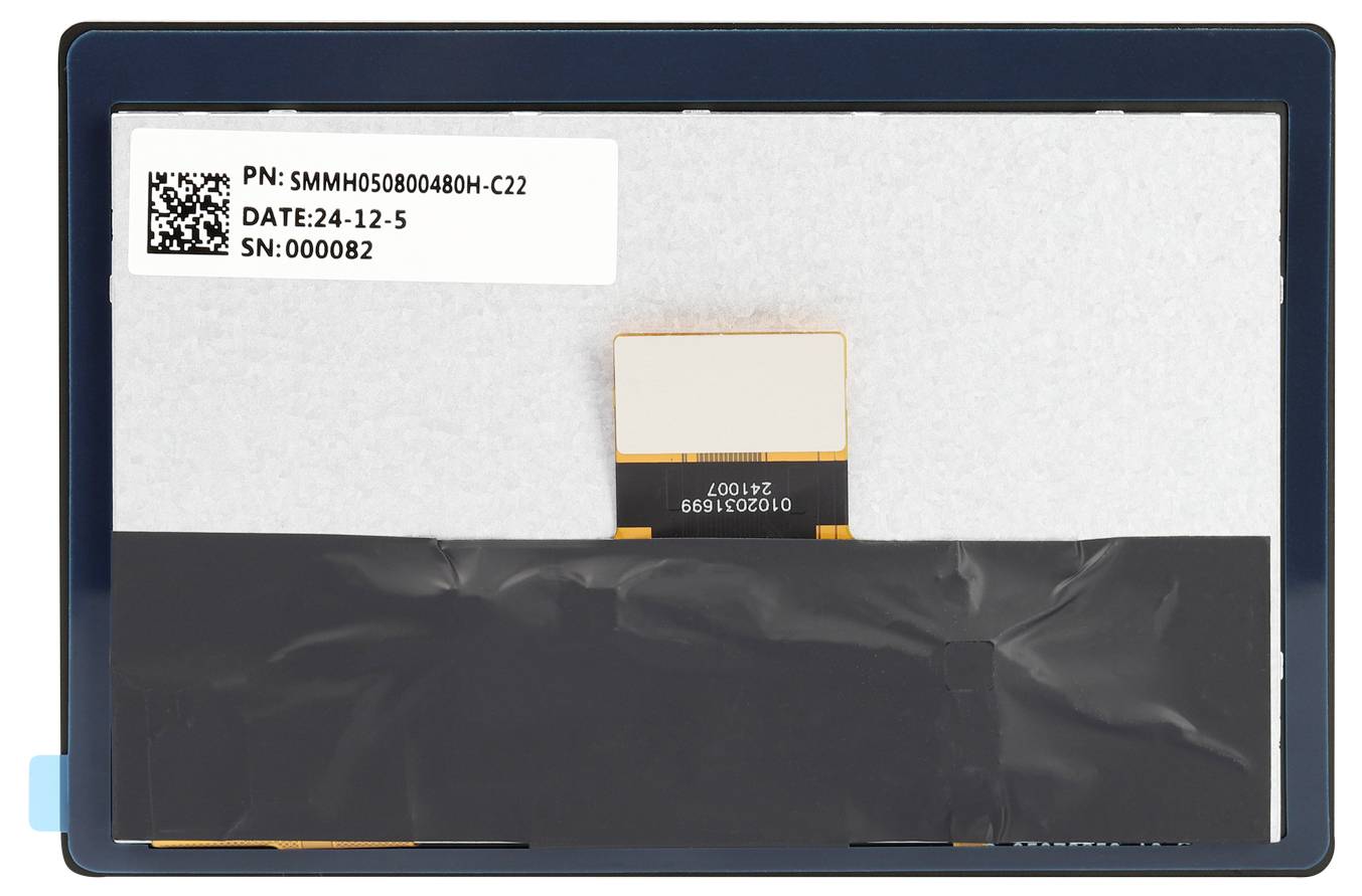 Back of an electronic device with a label displaying the serial number and other technical details.