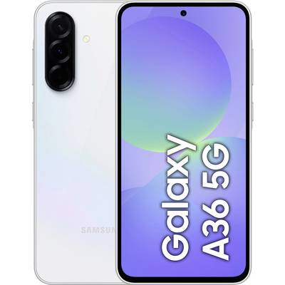A Samsung Galaxy A36 5G smartphone, front and back visible. The display shows 'Galaxy A36 5G'.